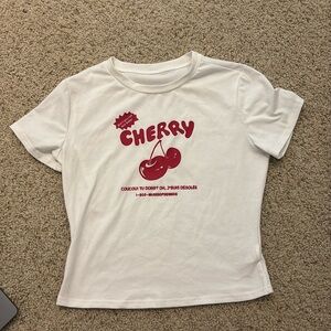 White tee with cherry graphic- size M